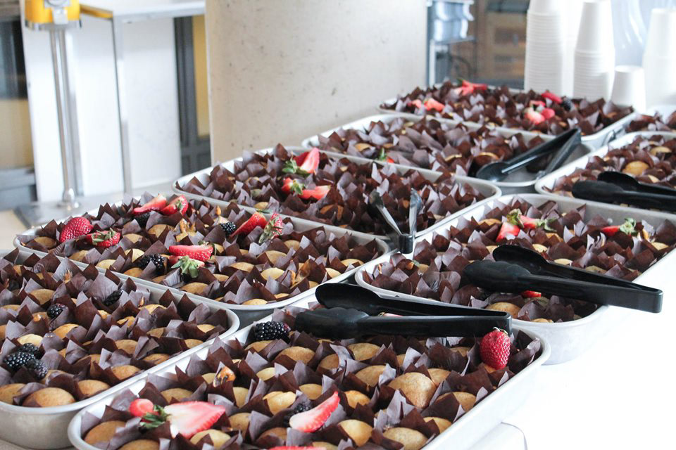 buffet of muffins and fruit