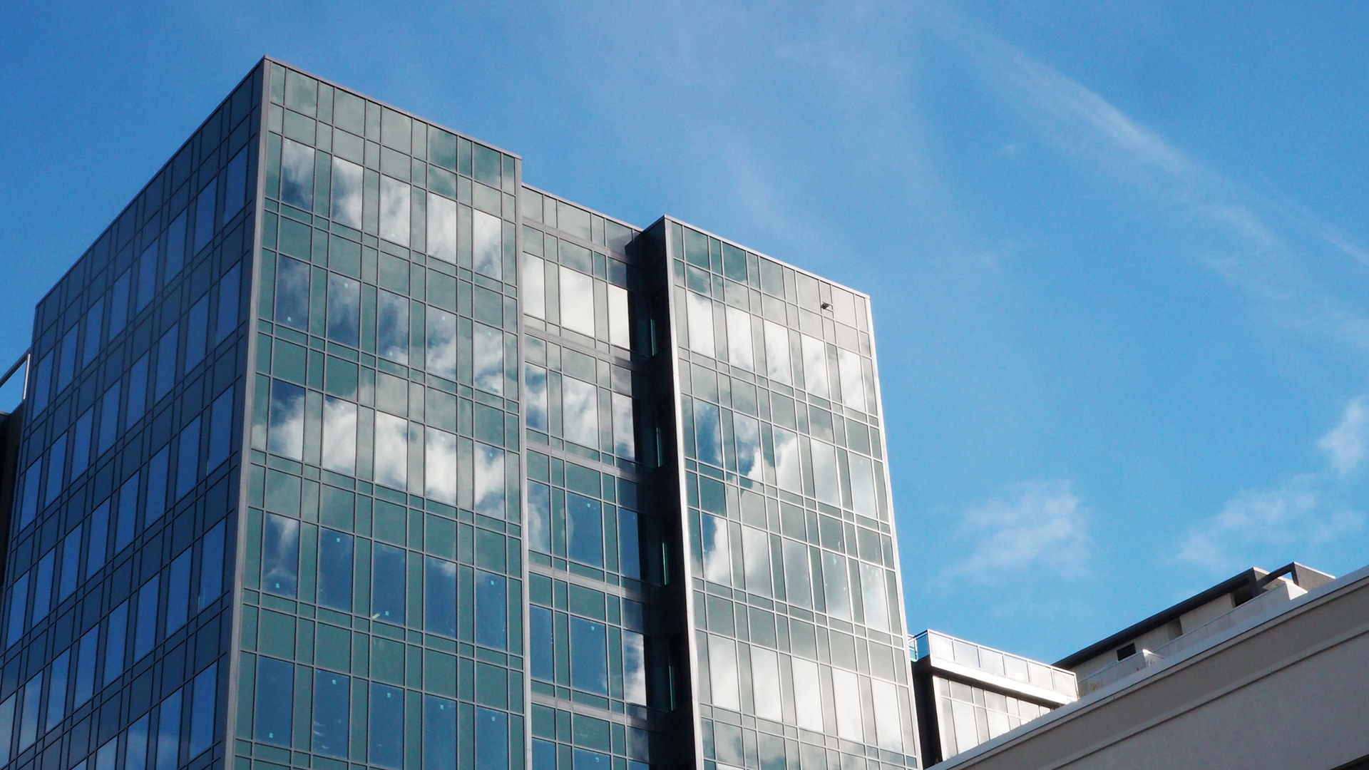 blue sky corporate building